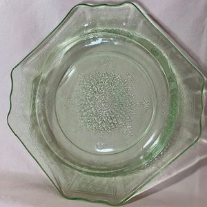 Hocking Princess Green Uranium Depression Green Square Sherbet Plate